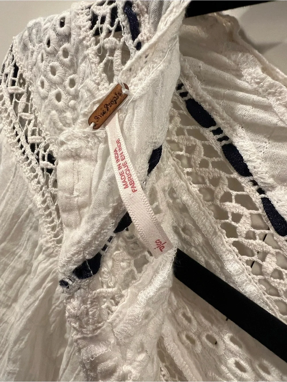Free People White Lace-Trim Button Front Top